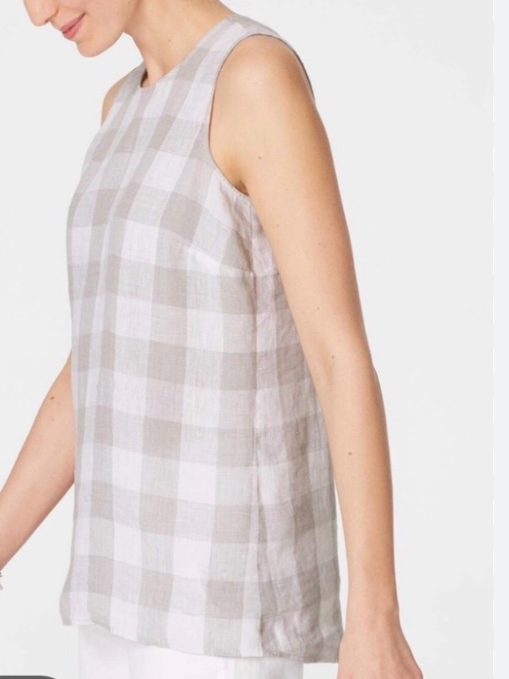 J Jill, Gingham Linen Sleeveless Top, sz L